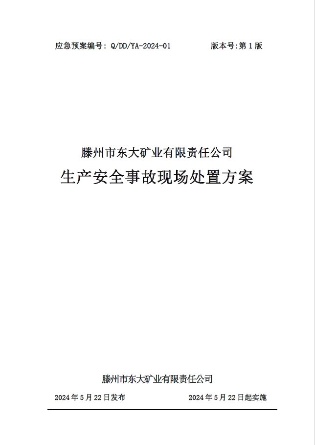 滕州市東大礦業(yè)有限責任公司安全生產(chǎn)事故應急預案